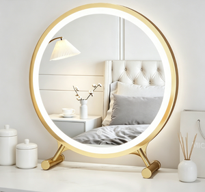Round LED Mirror Desktop <b>Makeup</b> <b>Vanity</b> Mirror Metal Frame Lighted Touch Switch Modern Design Birthday Gift for Bedroom Hotel - Product Image 6