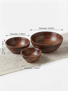 Juego de 3 Tazones para Servir de Madera Natural Premium Hechos a Mano, Tazones de Madera para Ensalada, Tazones Decorativos para Frutas para la Cocina, Mesa de Comedor y Hogar - Product Image 3