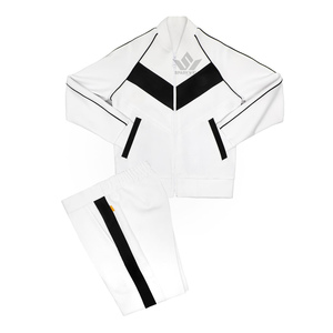 Unisex <b>White</b> Tracksuit Set Full Zip <b>Jacket</b> and Jogger Pants with Contrast Side Stripes Casual Sportswear for Spring - Product Image 1