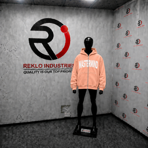 Sweat à capuche zippé oversize rose pêche personnalisé pour homme, streetwear, imprimé graphique blanc, épaules tombantes, fermeture éclair intégrale, décontracté - Product Image 3