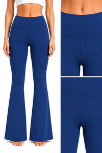 Simple Elastic Waist High Stretch <b>Flared</b> Yoga <b>Leggings</b> Women Four Way Stretch Spandex Nylon Workout Pants Custom Logo - Product Image 5