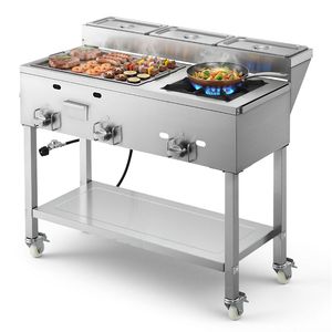 Piastra a Gas Propano Commerciale da Esterno con 3 Bruciatori (11.600 BTU Ciascuno) in Acciaio Inossidabile, per Vaschette Gastronorm da 1/3, Attrezzatura da Cucina Portatile - Product Image 1