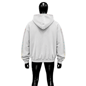 VINTAGE WASHED SILVER DISTRESSED OVERSIZED HOODIE MODERN LIGHT MINIMAL LOOSE FIT HEAVYWEIGHT CASUAL SWEATSHIRT EMBROIDERED - Product Image 2