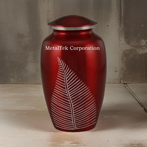Urnas de cremación para adultos con hojas de plata Rojas clásicas, cenizas conmemorativas de estilo americano, tarros de Metal decorativos, suministros funerarios al por mayor, urnas - Product Image 2
