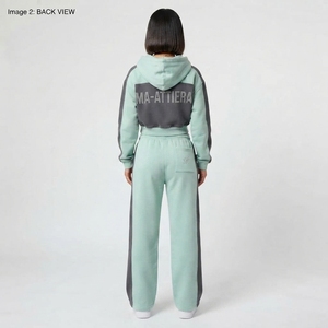 Conjunto de Sudadera Corta con Cremallera y Pantalones Anchos para Mujer, Color Verde Menta, Estilo Casual Urbano - Product Image 2