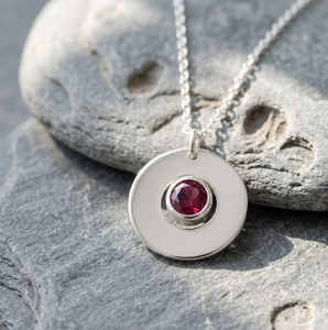 Minimalist Vintage Disc Pendant <b>Necklace</b> 18K Gold Plated Sterling Silver <b>Ruby</b> Birthstone Link Chain Jewelry for Women Daily Wear - Product Image 1