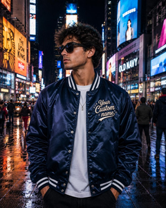 Chaqueta Bomber Azul de Lona con Nombre Bordado Personalizado para Hombre, Estilo Preppy, Resistente al Viento, con Logotipo Frontal, Ropa de Invierno - Product Image 4