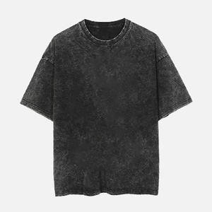 T-shirt en coton pour homme, délavé à l'acide, effet usé, col rond, manches courtes, style grunge, streetwear, décontracté, pour l'été - Product Image 1