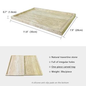 Natural Travertine <b>Vanity</b> <b>Tray</b> for Jewelry Perfume Makeup Skincare and <b>Bathroom</b> Countertop Storage at Low Cost - Product Image 2