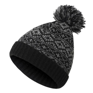 Unisex Knitted Beanie Hat With Pom Pom Geometric Pattern Black Gray <b>Winter</b> <b>Cap</b> Casual Style For Adults 56-58CM Head - Product Image 1