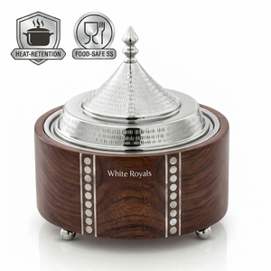 Cazuela de madera aislante White Royals con incrustaciones de nácar y tapa de acero inoxidable, cazuela redonda para Ramadán y Majlis - Product Image 4