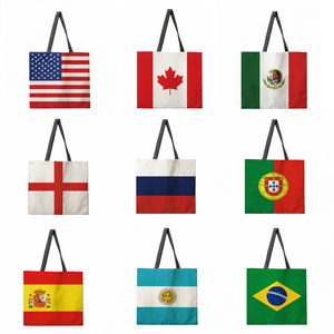 National Flag Printed Tote Bags Reusable <b>Canvas</b> Shopping Bags with <b>Long</b> Handles for Travel Gifts & Promotion Wholesale - Product Image 1