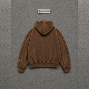 Sweat à capuche marron premium, effet vieilli, coupe oversize, style décontracté, style urbain, style rétro, style streetwear moderne, confort et tendance - Product Image 6