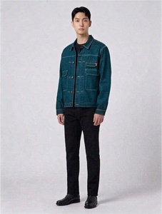 Veste en jean pour homme, style workwear, col rabattu, fermeture boutonnée, couleur unie, coupe classique, tissu tissé 100% coton, automne - Product Image 3