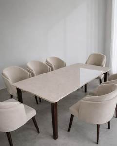 Modern Minimalist <b>Dining</b> Room Set 8 Piece Marble <b>Top</b> <b>Table</b> with Upholstered Chairs Solid Back Design for Home Use - Product Image 3
