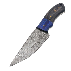 Cuchillo Desollador de Acero de Damasco de Grado Industrial de Alta Calidad con Mango de Madera y Funda de Cuero - Product Image 1