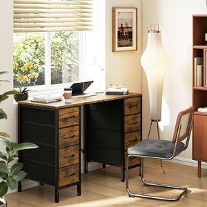Scrivania per Computer da 47 Pollici con 8 Cassetti in Tessuto, Prese di Corrente e Libreria Convertibile per Ufficio Domestico, Colore Ruggine - Product Image 3