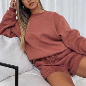 Ensemble court en molleton épais 100 % coton pour femme, coupe classique, style streetwear, couleur unie, écologique, vente en gros - Product Image 5