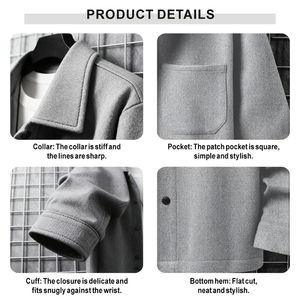 Chaqueta de Lana de Oveja con Cuello Mandarín de Lujo para Hombre, Marca Personalizada, Otoño Invierno, Corte Holgado, Estilo Urbano, Impermeable, Resistente al Viento, Casual - Product Image 3