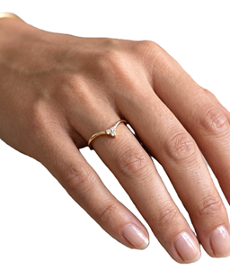 แหวนเพชรทรงกลมสังเคราะห์ DEF Color VS VVS Clarity ขายส่ง แหวนทองคำแท้ 18K ดีไซน์ Wishbone แบบมินิมอล แหวนลายเชฟรอนโค้งเล็ก - Product Image 6