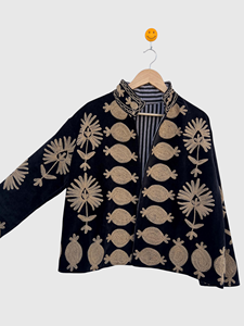 Veste en velours brodée de fleurs, col mandarin, manches longues, grande taille, vêtements d'automne pour femmes - Product Image 4