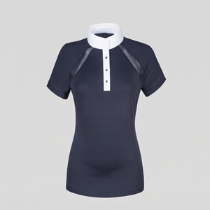 2026 <b>Women</b> Short Sleeve Zipper Neck Equestrian Horse Riding Shirt <b>Navy</b> Blue Spandex/Polyester Quick Dry Eco-Friendly <b>Top</b> - Product Image 3
