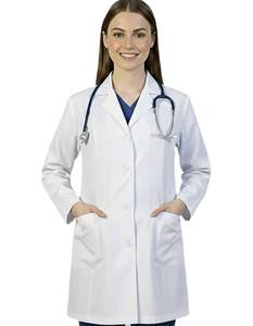 Blouse de laboratoire blanche tissée pour femme avec stéthoscope, uniforme d'hôpital, blouse de médecin, 3 poches, fermeture à boutons-pression - Product Image 1