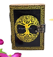Vente en gros de carnets en cuir véritable faits à la main, écologiques, avec motifs mandala et chakra en relief, motif rectangulaire, pierres d'agate - Agate