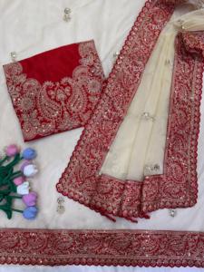 Sari indio elegante de seda Zipsy suave de primera calidad con bordado de lentejuelas, exclusivo para bodas, fiestas, uso en verano e invierno. - Product Image 6