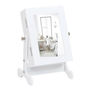Armadietto Portagioie Bianco Piccolo con Specchio, Organizer da Tavolo con Base per Gioielli - Product Image 4