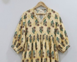 เดรสผ้าฝ้ายพิมพ์ลายบล็อกมือแบบมิดิสำหรับคุณแม่ตั้งครรภ์ ทรงหลวม ใส่สบาย ระบายอากาศได้ดี ลายดอกไม้ เหมาะสำหรับฤดูร้อน - Product Image 1