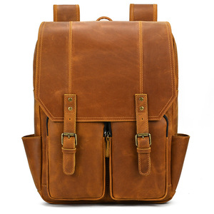 Men's Vintage <b>Leather</b> <b>Backpack</b> Large Capacity 16 Inch <b>Laptop</b> Business Travel <b>Backpack</b> Factory Direct - Product Image 4