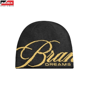 Gorro de punto personalizado con logo, estilo streetwear estadounidense, color negro y rojo, para invierno 2026, moderno y de alta calidad. - Product Image 1
