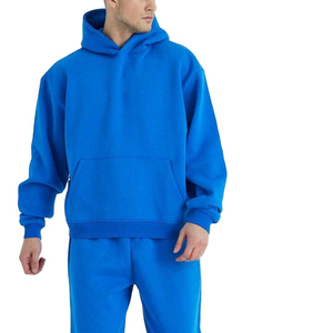 Chándal unisex azul con capucha y cuello alto, estampado 2 en 1, manga larga, color liso, informal, de forro polar, sin marca, corte holgado, primavera - Product Image 5