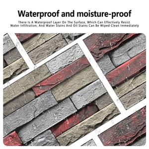 Adesivo da parete in marmo con mattoni di pietra rossa PVC facile da pulire impermeabile per la decorazione da parete del bagno della cucina - Product Image 1