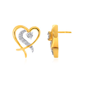 Pendientes Románticos con Doble Corazón y Diamantes Tallados en Forma de Corazón, Oro Amarillo, para Uso Diario, Color G, Piedra Cultivada en Laboratorio, Chapado en Oro de 18K - Product Image 3