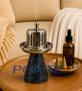 Natural Marble <b>Bakhoor</b> Burner With Polished Metal Lid Elegant Arabic Style <b>Oud</b> Incense Holder For Home Decor Meditation - Product Image 6