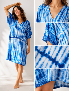 Vestido Largo Bohemio para Mujer, con Cuello en V, Hombros Descubiertos, Estampado Tie-Dye, 100% Algodón Ecológico, Transpirable, Silueta Evase, Ideal para Fiestas - Product Image 5