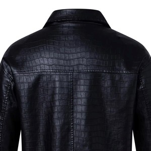 Chaqueta de Cuero Genuino con Grabado de Cocodrilo Negra para Hombre, Transpirable, con Cierre Frontal, Estilo Motero, para Invierno, Color Personalizado - Product Image 3