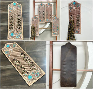 Porte-écharpe en cuir de vachette façonné à la main avec anneaux métalliques, motif floral, support pour chiffon, design durable pour style cowboy et cowgirl - Product Image 3