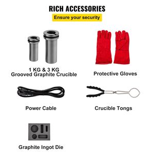 Horno de Fusión Eléctrico Digital de 1750W, Capacidad de 3KG, 1150 Grados Celsius/2102 Grados Fahrenheit, Horno de Fundición de Oro Industrial, Horno 1K - Product Image 6