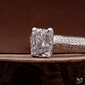 Micro pave band 2 CT elongated <b>cushion</b> lab grown diamond <b>ring</b> in 10K white gold IGI certified modern engagement <b>ring</b> - Product Image 2