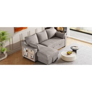 Divano letto estraibile da 90 \ "marrone chiaro divano letto convertibile a forma di L con Chaise portaoggetti e porte USB - Product Image 4