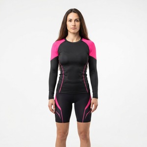 Ensemble short et t-shirt de compression pour femme, noir et rose, coupe ajustée, anti-humidité, respirant, séchage rapide, pour MMA - Product Image 1