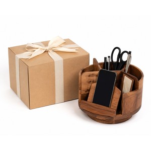 Mango Wood Rotating <b>Desk</b> Organizer with Phone Dock | Wholesale India - Product Image 6