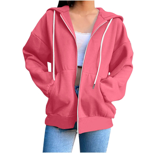 Sweat-shirt à capuche zippé oversize pour femme, coupe ample et décontractée, couleur unie, 100% coton tricoté, manteau d'hiver pour adolescente - Product Image 5