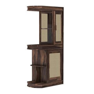 Mueble Bar Redondo de Madera con Almacenamiento para Vino y Bebidas, Acabado en Nogal, Mueble Exhibidor de Licores para Sala de Estar o Comedor - Product Image 3