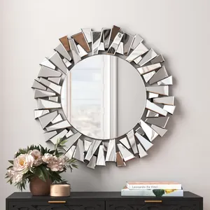 Espejo de Pared Circular Moderno de Vidrio Hecho a Mano, Diseño Geométrico Abstracto, Decoración Ecológica para el Hogar, Pieza Decorativa para Sala de Estar - Product Image 1