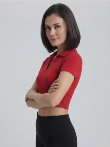 Top Corto Personalizado para Mujer, Estilo Veraniego, Ajustado, Manga Corta, Color Sólido, Tejido de Punto, Cuello Camisero - Product Image 4