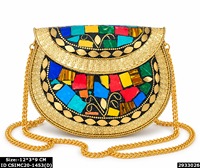 Pochette de soirée de luxe pour femme avec motif floral en mosaïque, ornée d'un cadre métallique, idéale pour mariages et soirées